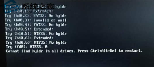 win7旗艦版電腦無法開機(jī),開機(jī)提示cannot find hyldr in all dri